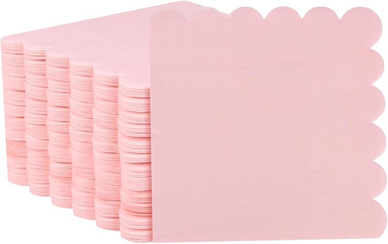 مناديل وردي فاتح متموجة قابلة للتخلص منها عبوة 150 قطعة لحفلات الزفاف وأعياد الميلاد بالجملة - Image 1